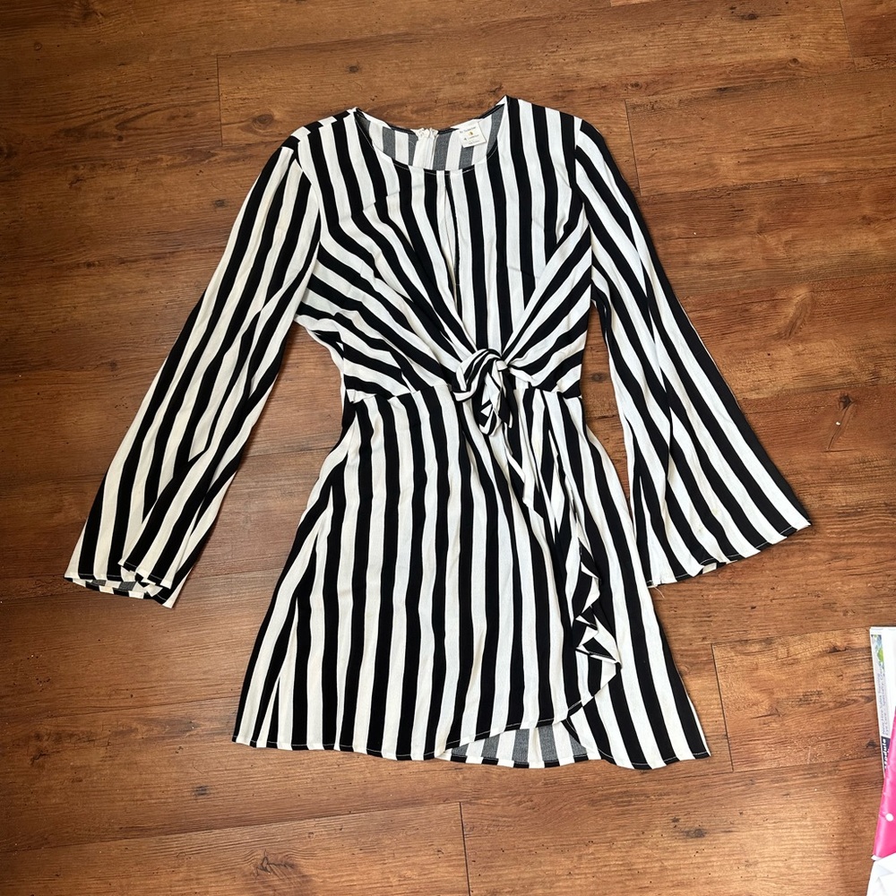 Black and white striped mini dress